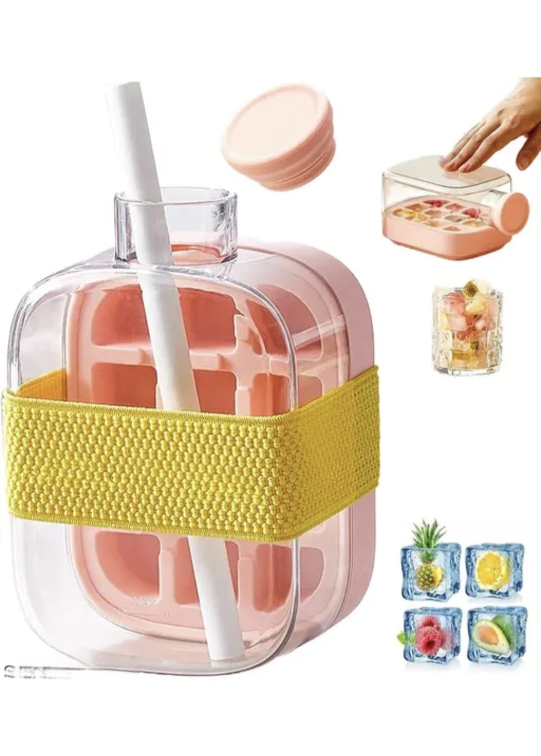 2-in-1 Foldable Ice Cube Tray 🧊 with Storage Box & Reusable Straw ❄️