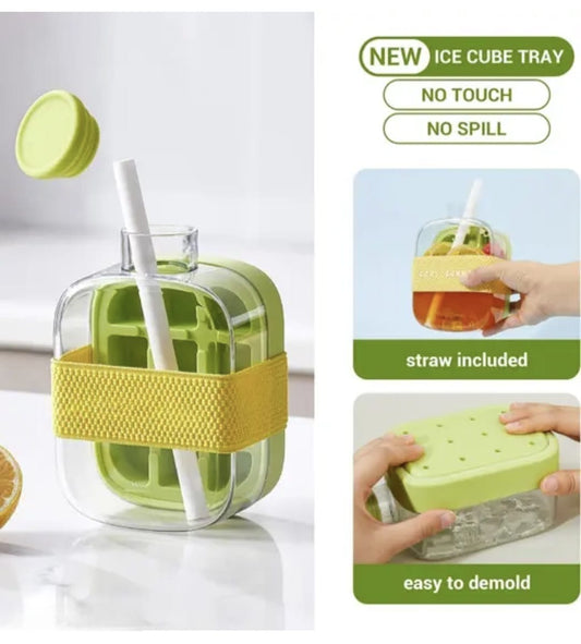 2-in-1 Foldable Ice Cube Tray 🧊 with Storage Box & Reusable Straw ❄️