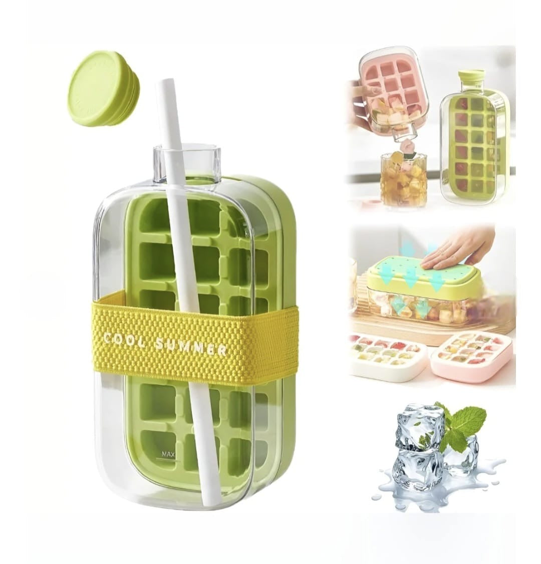 2-in-1 Foldable Ice Cube Tray 🧊 with Storage Box & Reusable Straw ❄️